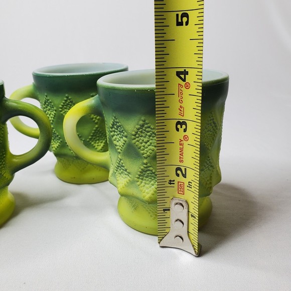 MCM FIRE KING Green Kimberly Mugs Cups Anchor Hocking Diamond Argyle Ombre 3 Set - Picture 9 of 13